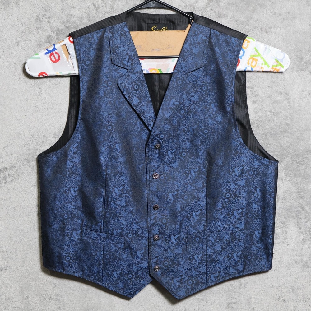 Scully Vest Mens XL Blue Paisley Satin 5 Button Western Frontier Cowboy Rodeo